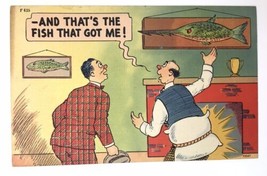 And That&#39;s the Fish That Got Me! Vtg Linen Comic PC Tichnor Fishing Humor - £5.47 GBP