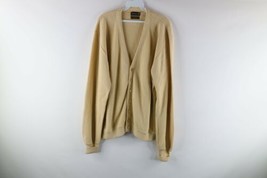 Vintage 70s Rockabilly Mens XL Kurt Cobain Knit Button Cardigan Sweater Tan USA - £118.23 GBP