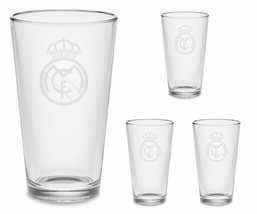 SET OF 4 - Real Madrid Pub Beer Pint Etched Glasses FREE Decal Soccer Futbol - £28.77 GBP