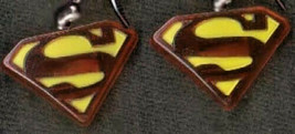 Funky Superman Logo EARRINGS-Super Hero Comics Character Charm Costume Jewelry - £4.73 GBP