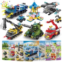 6IN1 Fire Car Police Truck Crane Building Blocks Tank Helicopter Bricks Set Toys - £18.75 GBP