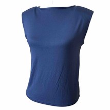 Poof New York Sleeveless TShirt Sz M Top Shoulder Pads Solid Blue - £11.12 GBP