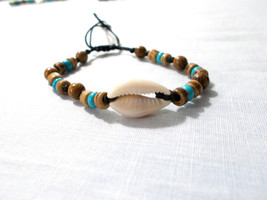 Cowrie Shell Wooden Beaded Adjustable String Cord Bracelet Anklet 6 - 10&quot; - £3.98 GBP