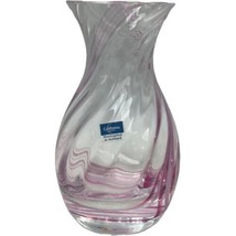 Caithness Scotland Scottish Art Glass Vase Clear Pink Swirl Bud Vase 4-1/2&quot; - £18.04 GBP