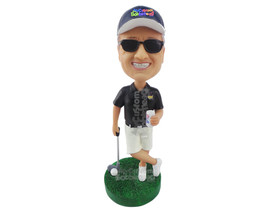 Custom Bobblehead Golfer Relaxing On One Foot With Golf Stick Next To Him - Spor - £71.14 GBP