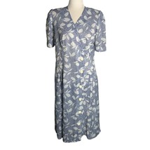 Vintage 80s D&#39;Allairds Button Front Dress 10 Floral Short Sleeve Wrap Midi - £55.76 GBP
