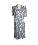 Vintage 80s D&#39;Allairds Button Front Dress 10 Floral Short Sleeve Wrap Midi - £55.71 GBP