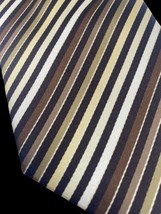 George Tie Brown Tan Gold White Stripe Diagonal Mens Business Party Necktie - £21.87 GBP