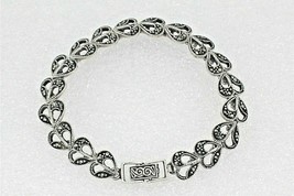 7.5" inch Marcasite Heart Bracelet 22.0 g Real Solid Sterling Silver 925 - £231.87 GBP