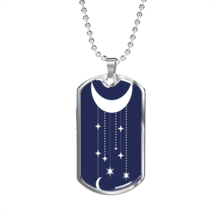 Celestial Half Moon Hanging Stars Necklace Stainless Steel or 18k Gold Dog Tag  - £37.92 GBP+