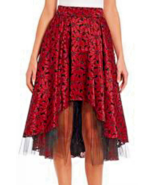 $250 ABS Allen Schwartz Lace + Tulle Skirt 8 Medium Red Black Hi Lo Sexy... - £93.48 GBP