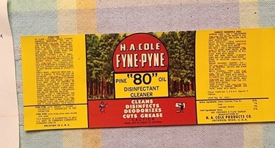 H.A.Cole  Fyne_ Pyne Uncirculated Can Label &quot;80&quot; Pineoil  Jackson,Ms 1969 - $8.19