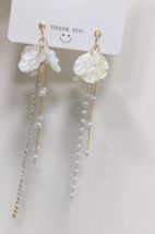 Fairy long tassel earrings Petal Pearl Sweet flower earrings Female Korean - £15.51 GBP