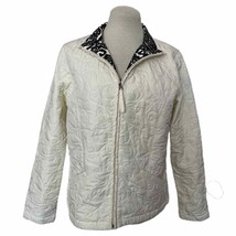 Onque Casuals Off White Zip-up Front Quilted Jacket Women&#39;s Size S - £18.69 GBP