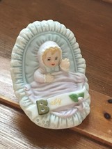 Vintage 1983 Enesco Marked Porcelain Blonde Haired Girl Baby in Blue & Pink Bass - £5.93 GBP