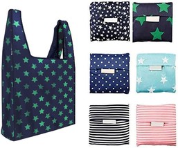 6 Pack Reusable Shopping Grocery Bags with Pouch Washable 35LB Weight Ca... - £17.45 GBP