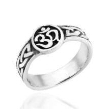 Universal Peace Symbol Aum or Ohm .925 Sterling Silver Band Ring-6.5 - £16.73 GBP