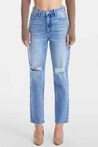 BAYEAS Blue High Waist Distressed Cat&#39;s Whiskers Washed Straight Jeans - $55.00