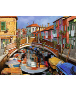 Framed canvas art print giclée Burano i colori guido borelli - $24.37 CAD+
