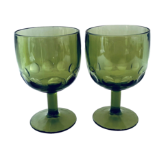 Green Coin Dot Bartlett Collins Footed Goblets Thumbprint Lot of Two - £14.36 GBP