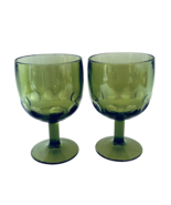 Green Coin Dot Bartlett Collins Footed Goblets Thumbprint Lot of Two - $18.26