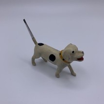 Vintage Cast Metal Mini Dog Figurine White Black Spring Tail Unbranded - £19.89 GBP