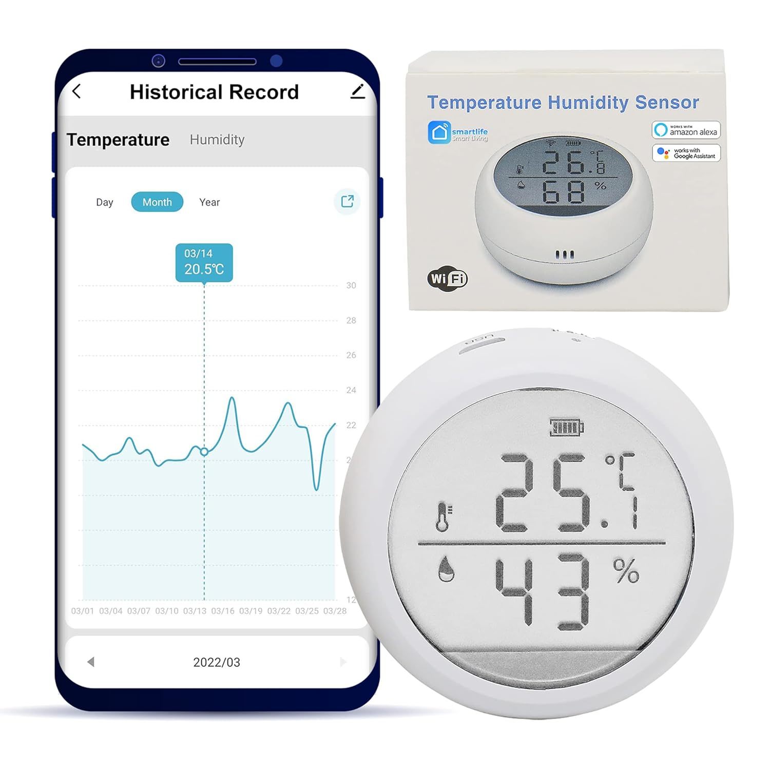 Smarter Living- Smart Wifi Temperature And Humidity Sensor, No, Android ... - $39.94