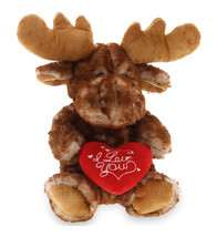 I Love You Brown Sitting Moose Plush - Cute Animal With Heart, 7.5 Inch - £31.38 GBP