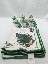 Lot Of (6) Snowman Napkin Ring Holders With Christmas Tree Napkins - $59.39