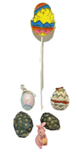 Vintage Easter Decoration Lot 4 Eggs 1 Painted Ceramic Miniature Bunny 1 Pick - £11.66 GBP