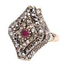 Luxury Vintage Wedding Bride Rings Fashion Antique Gold Crystal Ring For Women I - £6.27 GBP