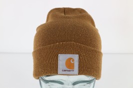 Vintage Carhartt Distressed Spell Out Knit Winter Beanie Hat Cap Duck Brown - £23.32 GBP