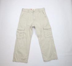 Vintage Y2K 2003 Levis Mens 36x30 Distressed Baggy Wide Leg Cargo Pants Beige - £62.06 GBP