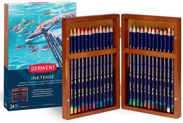 Derwen, Inktense Watercolour Pencils,Set of 24 in Wooden Gift Box, Professional  - £102.80 GBP