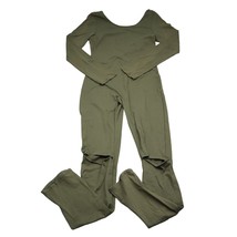Many Many Jumpsuit Womens L Green Plain Long Sleeve Scoop Neck Distresse... - $29.68