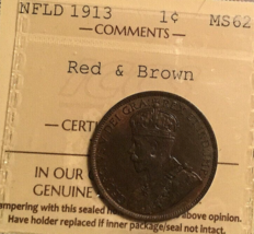 1913 Newfoundland Large Cent Penny - Iccs MS62 - £59.06 GBP