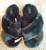 Victoria’s Secret Black Plush Faux Fur Crisscross Slippers Sandal Slides Size L - £16.07 GBP