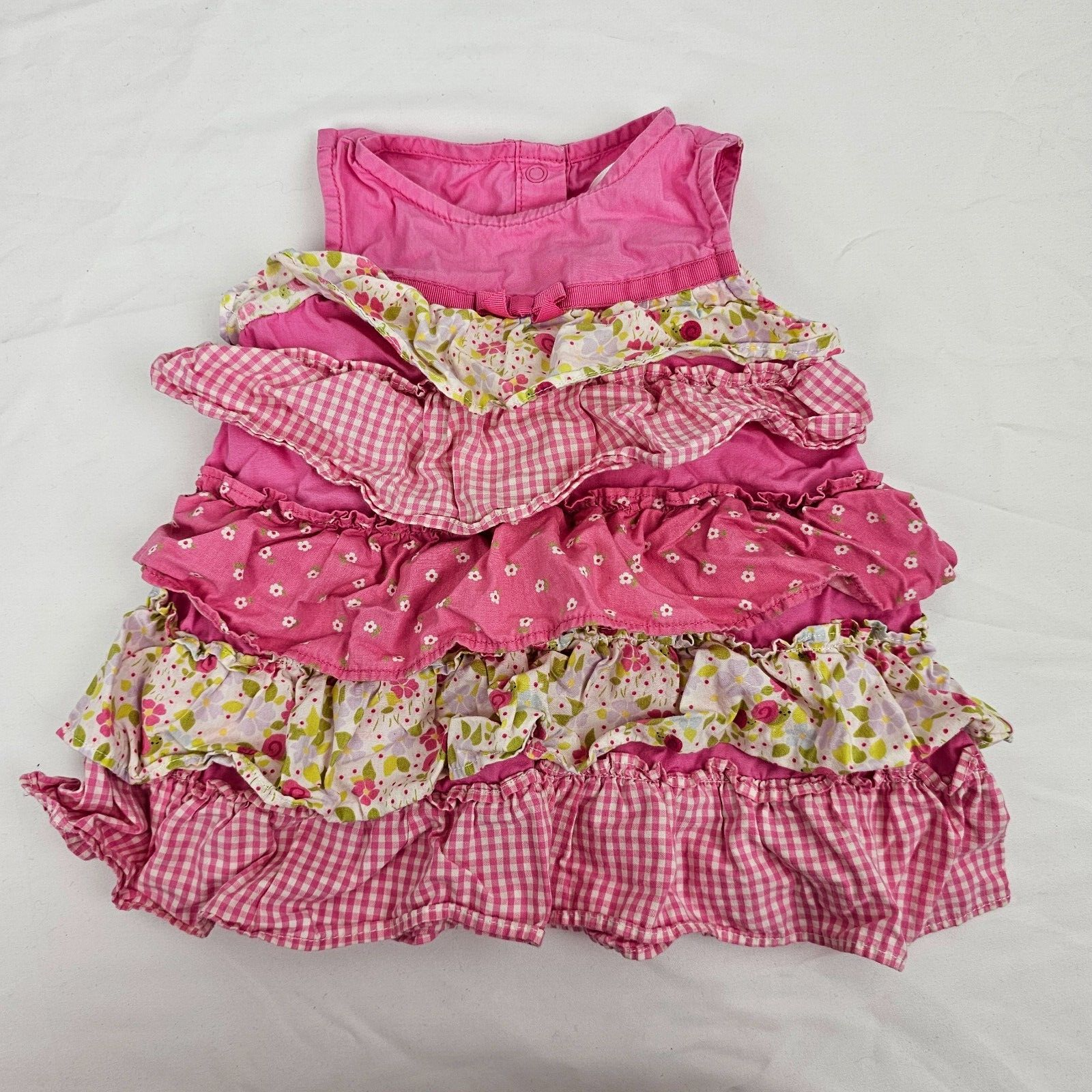 Gymboree 6-12 Dress Ruffle Tier Vintage 2011 Plaid Flower Snail Pink Baby Girl - $16.82