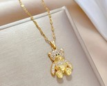 Ladies 14k Gold Plated Teddy Bear Iced CZ Pendant + 16&quot; 18&quot; Chain Neckla... - $19.99