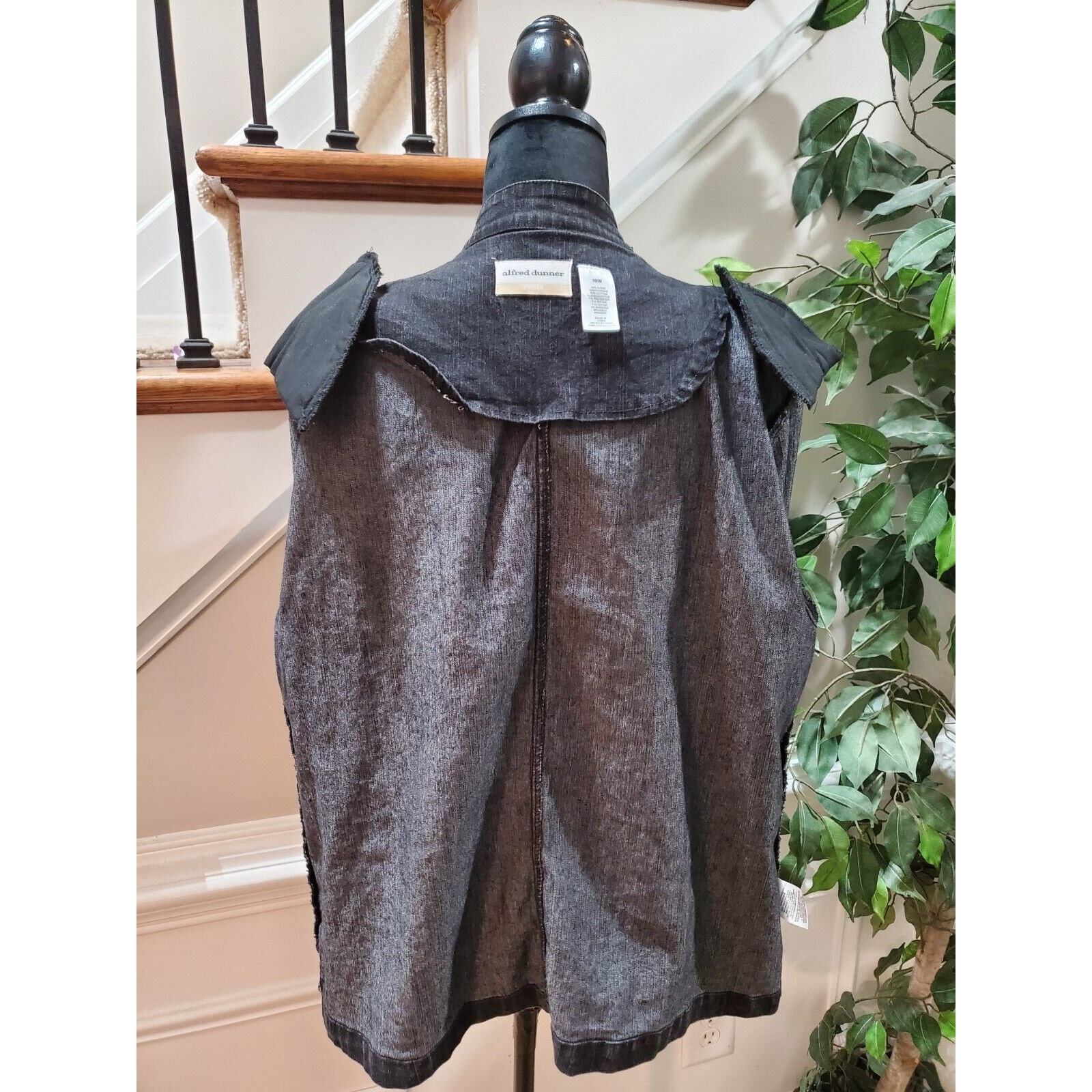 Alfred Dunner Women Gray Denim Ramie Long Sleeve Full Zip Casual Jacket Size 16W Item image 8