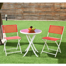 Costway 3 PCS Folding Bistro Table Chairs Set Backyard Patio Furniture Red - £119.60 GBP