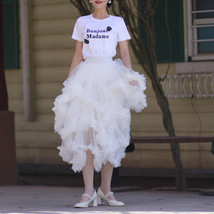 White High-low Layered Tulle Skirt Women Custom Plus Size Fluffy Tulle Skirt image 1