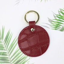 New Design Free Customed Initials Letters Pattern Or Saffiano Leather Round Key  - £18.81 GBP