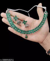 Indian Gold Plated Kundan Jewelry Set Jumki Set Silver Green - £11.87 GBP