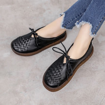 Spring Ladies Genuine Leather Handmade Shoes Women Lace Up Flat Shoes Women Autu - £49.26 GBP
