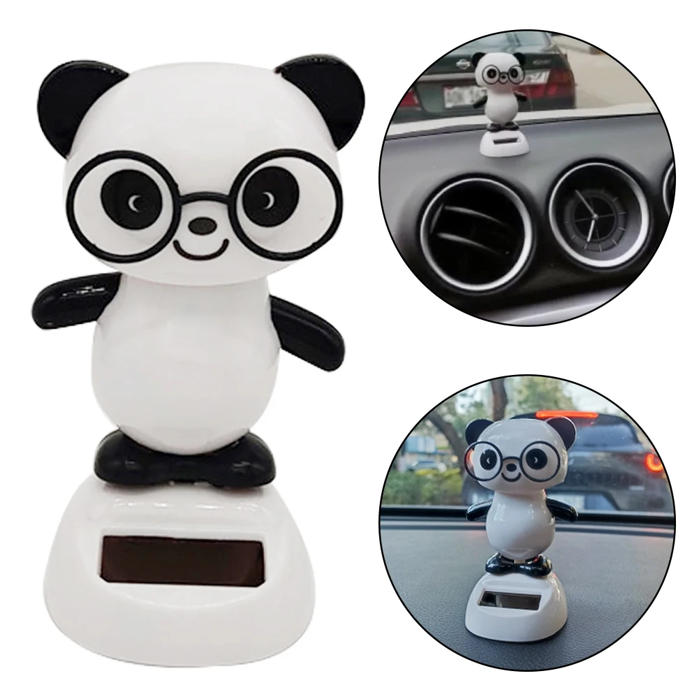 Solar Power Cute Panda with Glasses Automatic Head Swinging Doll Car Dashboard - £10.55 GBP