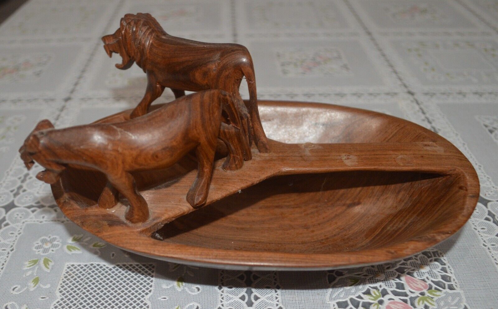 Primary image for Hand Carved West African Bowl with Tiger & Lion