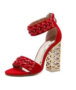 Zip Back Ankle Strap Chunky Sandals - $54.95