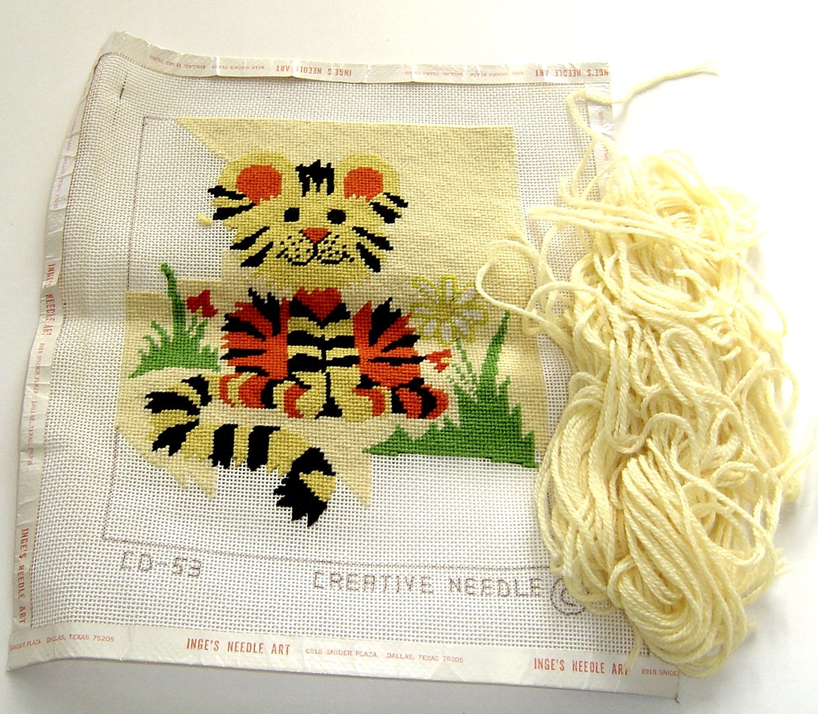 Hand Painted Needlepoint Canvas Started Tiger Design 12" X 14"  with Yarn Inge's - £11.76 GBP