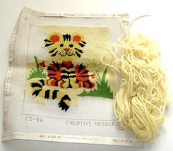 Hand Painted Needlepoint Canvas Started Tiger Design 12&quot; X 14&quot;  with Yar... - £11.98 GBP